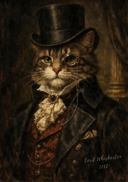 Lord Whiskerton – Dark Academia Cat Gentleman Portrait – Victorian Noble Wall Art Print